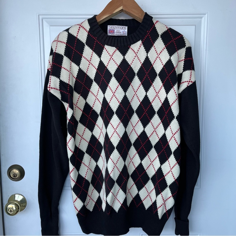 •Slazenger• Men’s Vintage 100% Cotton Argyle Golf Sweater - Size Large